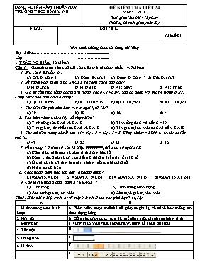 Đề kiểm tra một tiết Tin học 7 - Đề số 1 - Năm học 2015-2016 - Trường THCS Hàm Ninh